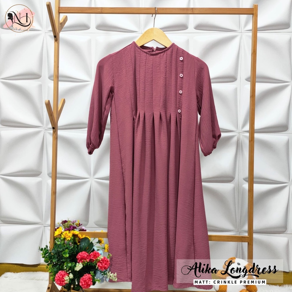 Baju Gamis Anak Alika Longdress Crinkle Airflow Usia  3-12 Tahun Baju Anak Nayla Hija'b