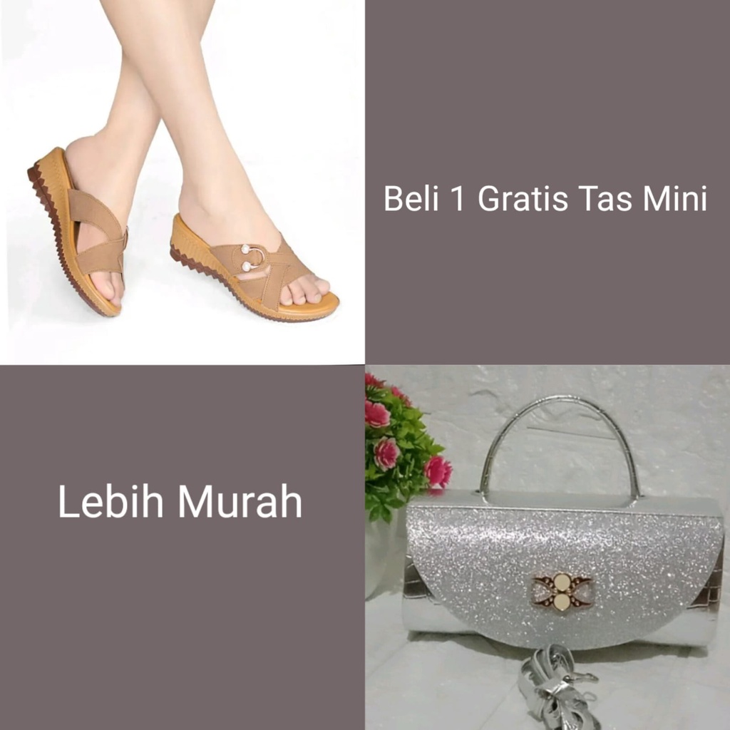 Sandal Wedges Wanita Casual Sendal Terbaru Kekinian 2023 Beli 1 Gratis 1