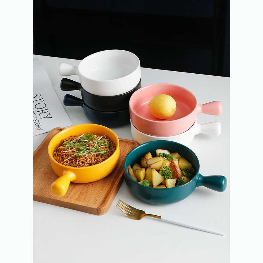 (BISA COD) FTIHSHP Glazed Mangkok Keramik Bowl Nordic Style 15 cm with Handle - PJ535