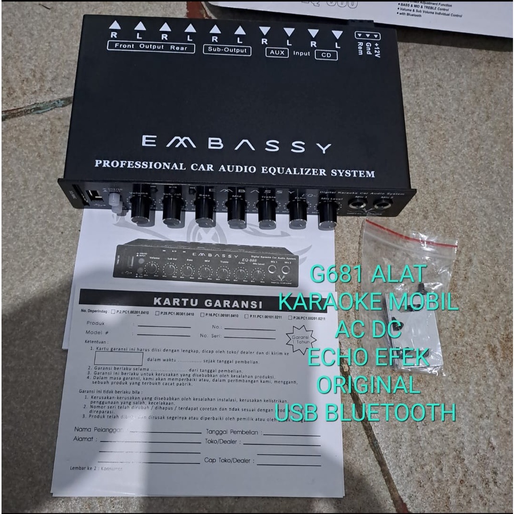 G681 ORIGINAL ALAT KARAOKE MOBILCAR AC DC ECHO EFEK EMBASSY USB BLUETOOTH EQ EQUALIZER PREAMP PARAMETRIC PARAMETER KARAOKE AUDIO PENJERNIH SUARA PROFESIONAL SYSTEM GRAPHIC DIGITAL VOKAL VOCAL TREBLE BASS TREBEL MIC MIROPHONE MIK MIKROPON VOLUME CONTROL G6