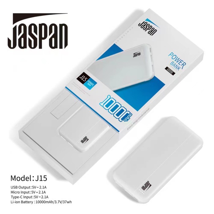 Powerbank Real Capacity Jaspan 10.000 Mah J15 Kualitas Bagus - Putih Terlaris Best Seller Full Capac