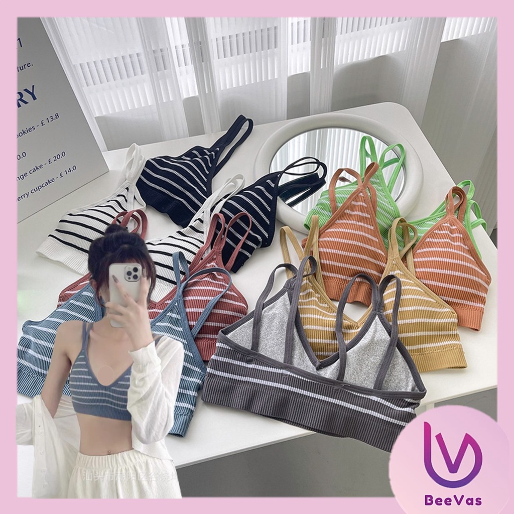 BV.ID BR1048 Sport Bra Tanpa Kawat Pakaian dalam Wanita BH Wanita Corak Salur