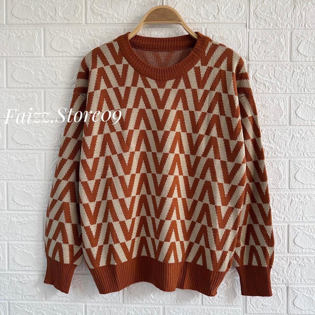 GIVA SWEATER RAJUT KNIST IMPORT MOTIF V ATASAN WANITA