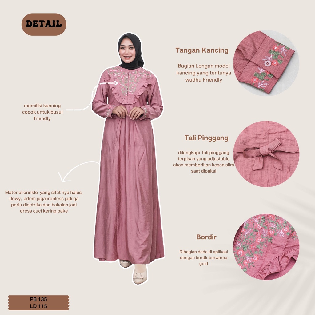 Gamis Muslim Wanita | Crinkle Airflow Premium | Gamis Kondangan Aplikasi Bordir Bunga | Gamis Daily