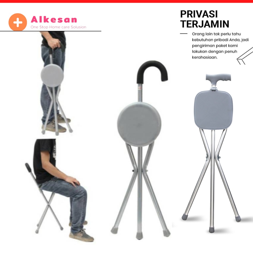 Tongkat Duduk Kursi Lipat Alat Bantu Jalan Dewasa Orang Tua Lansia