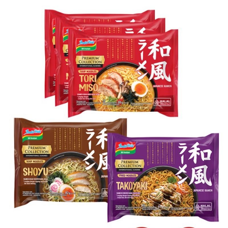 

Indomie Premium Collection: Japanese Ramen SHOYU, TORI MISO DAN TAKOYAKI