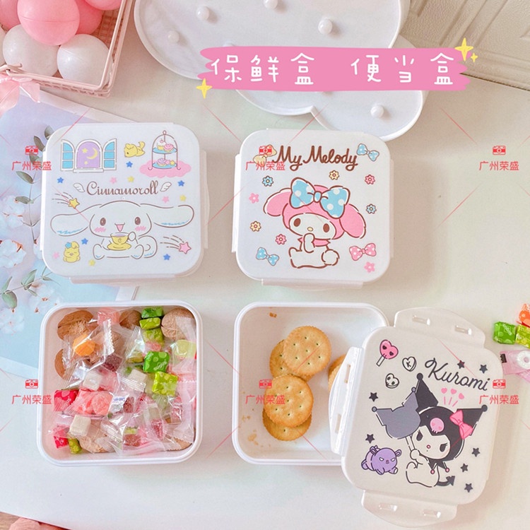 Container Snack Lunch Box Plastik Snoopy My Melody Kuromi Cinnamoroll Pooh Badzmaru Hello Kitty Pompompurin Stitch Little Twin Star