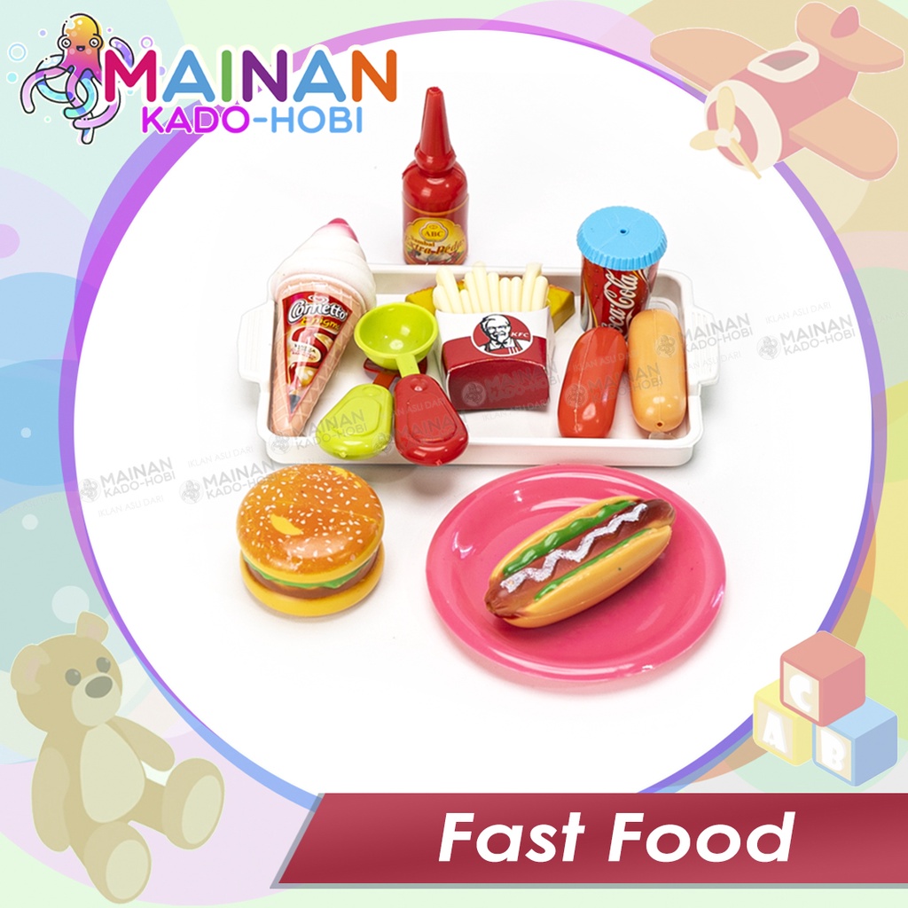 SET MAINAN MINIATUR ANAK PEREMPUAN MAKANAN BURGER HOTDOG FAST FOOD