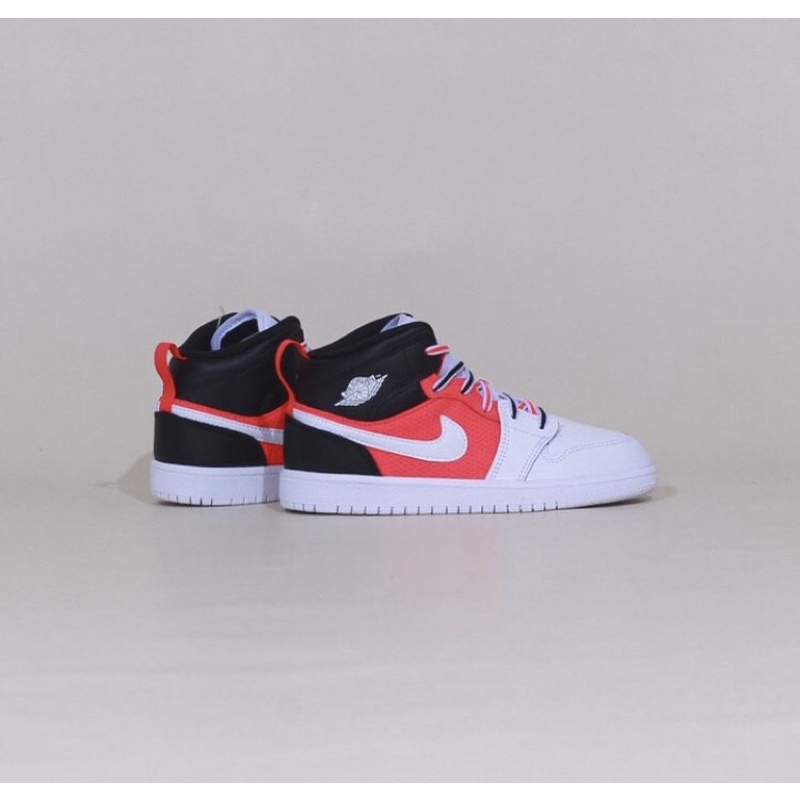 NIKE AIR JORDAN 1 MID  KIDS “WHITE/BLACK/HI RED"  ORIGINAL (BNWB)
