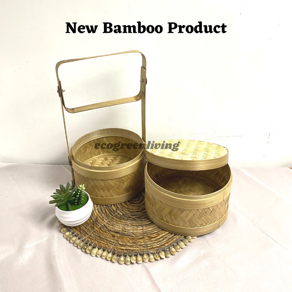 HAMPERS RANTANG BAMBU SUSUN 2 / KERANJANG HAMPERS RANTANG BAMBU DIAMETER 20 CM SUSUN 2