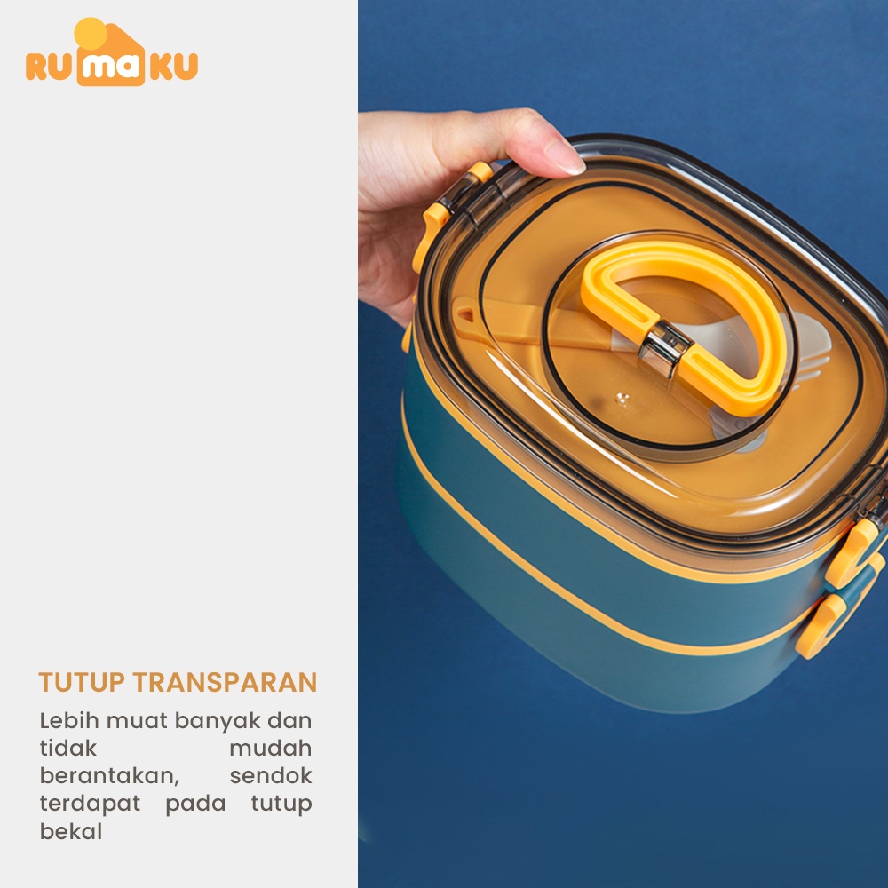 Rumaku Kotak Makan Bekal Tempat Makan Lunchbox 2 Layer Anti Tumpah 1400 ml Kapasitas Besar Gratis Sendok BPA FREE