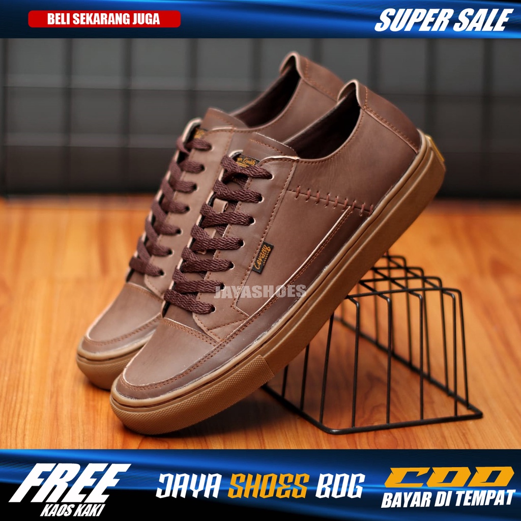 [COD]Sepatu Sneakers Casual Pria Kulit Asli Hitam Ori Footwear Santai Kuliah