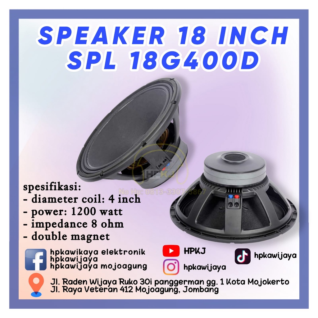 SPEAKER KOMPONEN SPL AUDIO 18 INCH 18G400D SPEAKER SPL 18 G 400 D