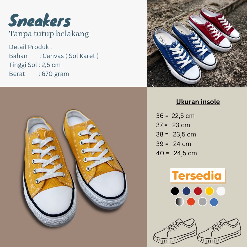 Sepatu Sneakers Tanpa Tutup Belakang Slip On Canvas Import Kekinian Wanita Korean Syle Casual SPT-01