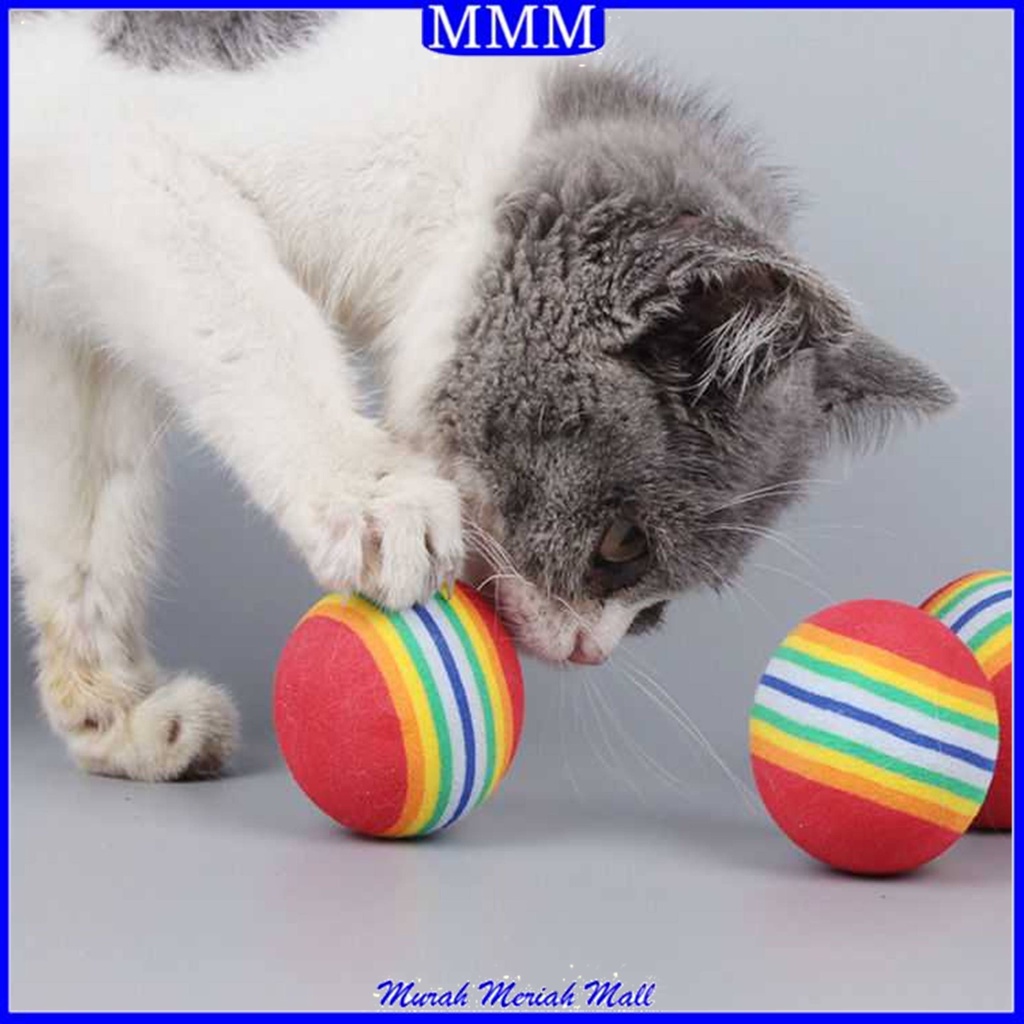 MMM Mainan Gigitan Bola Garis Rainbow Kucing Cat Toys Mainan Hewan Peliharaan Doggy