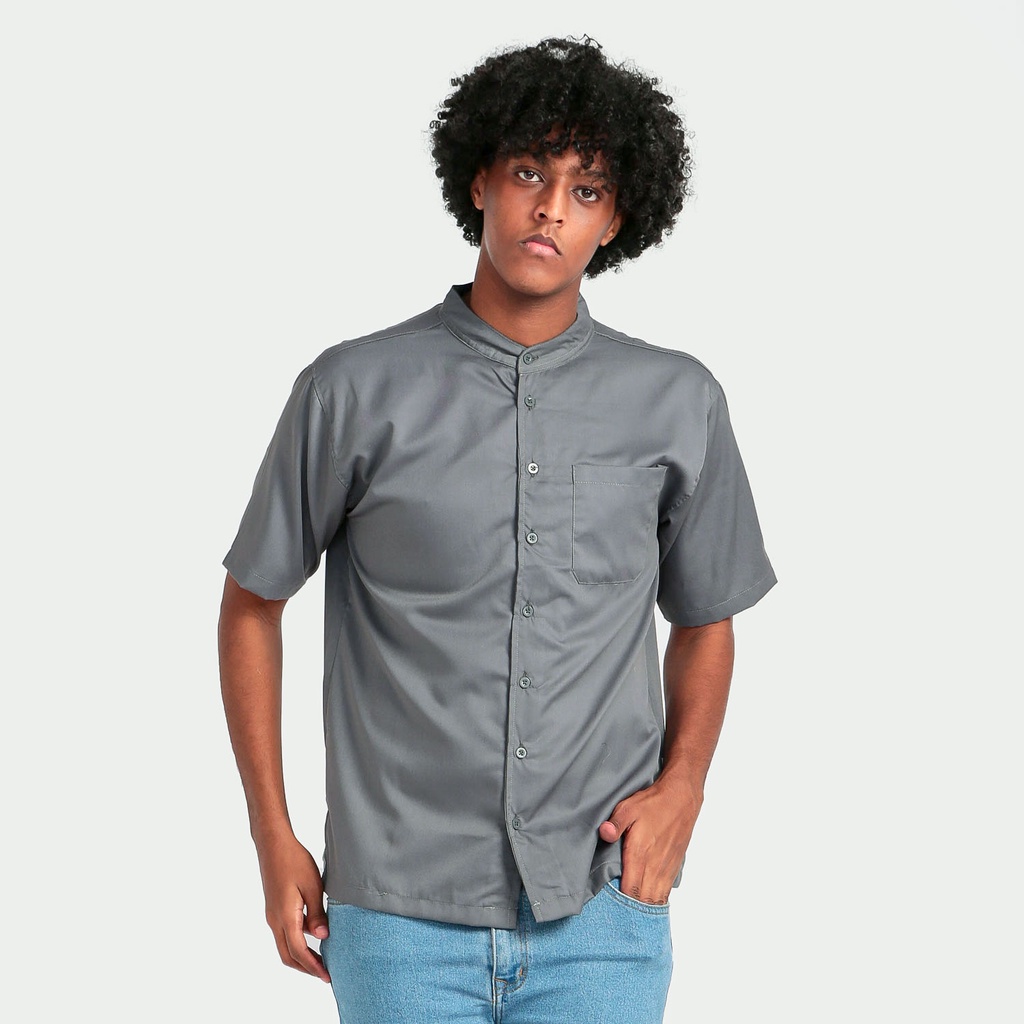 Predecessors Taf  Kemeja Pria Basic Polos Lengan Pendek Kerah Sanghai Chashirt#4 Grey