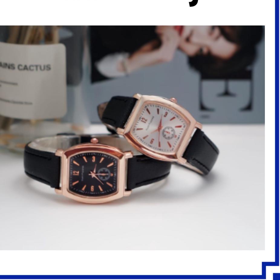 Banyak Stok BAJ Jam Tangan Quartz Strap Rubber PU Analog Casual Gaya Retro Wanita Segi Angka Watch K