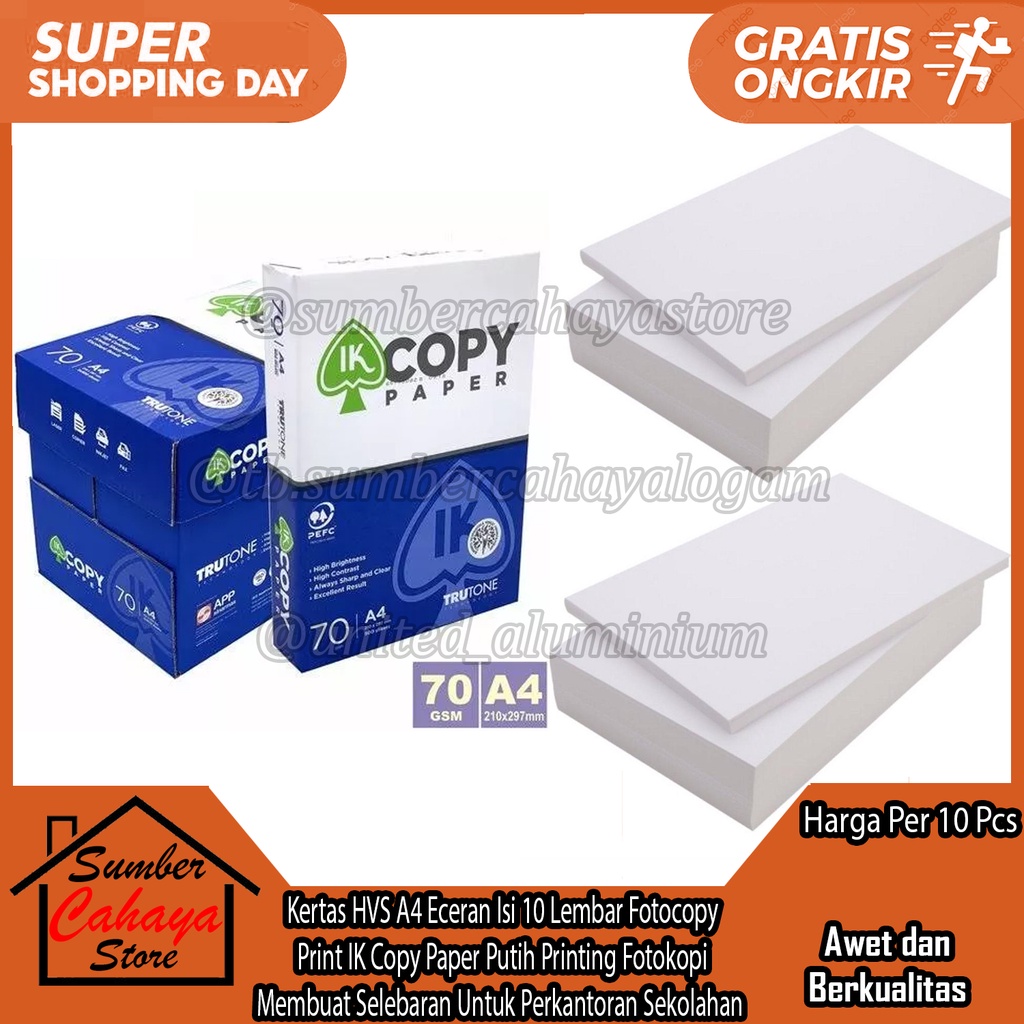 

Kertas HVS A4 70 Gram Gr Eceran Isi 10 Lembar Fotocopy Print IK Copy Paper Putih Printing Fotokopi Membuat Selebaran Untuk Perkantoran Sekolahan Perint Fotocopi