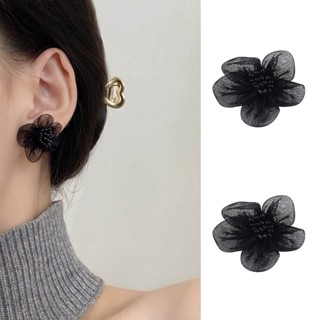 Image of COD❤️Anting Bentuk Bunga Aksen Mutiara Warna Hitam Gaya Korea Untuk Wanita yy