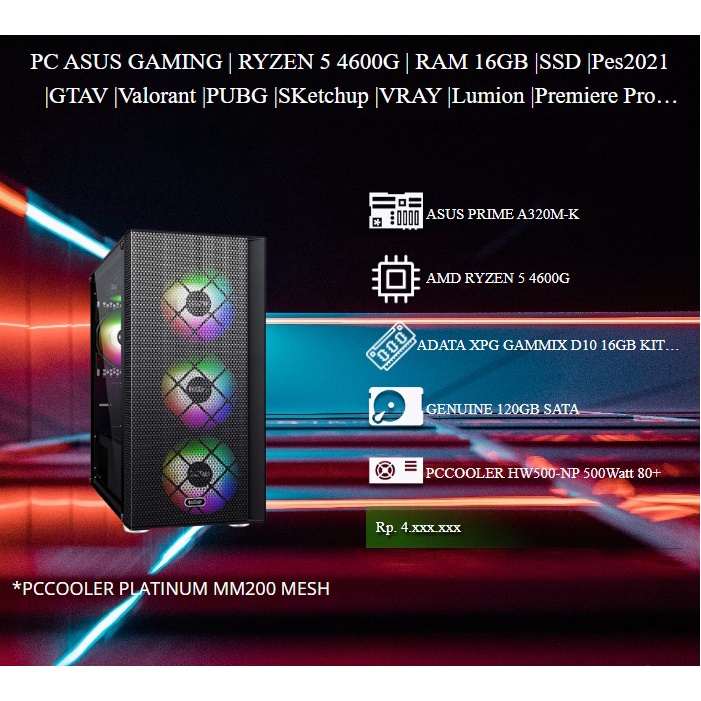 KOMPUTER RAKITAN GAMING DESAIN AMD RYZEN 3 4350G RAM 16GB SSD