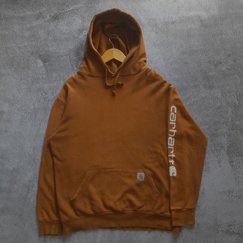 HOODIE CARHARTT SPELLOUT BROWN COKLAT | Second Thrift