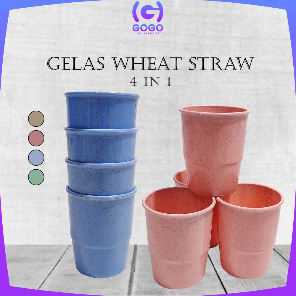 GOGO-C811 Gelas Wheat Straw 4IN1 / Gelas Cangkir Mug Plastik Jerami Gandum / Gelas Tanpa Gagang Serbaguna