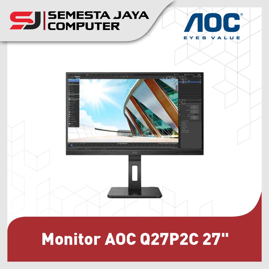 AOC Q27P2C 27&quot; 2560x1440 QHD IPS 75Hz HDMI DP Usb-C Pivot Vesa Monitor