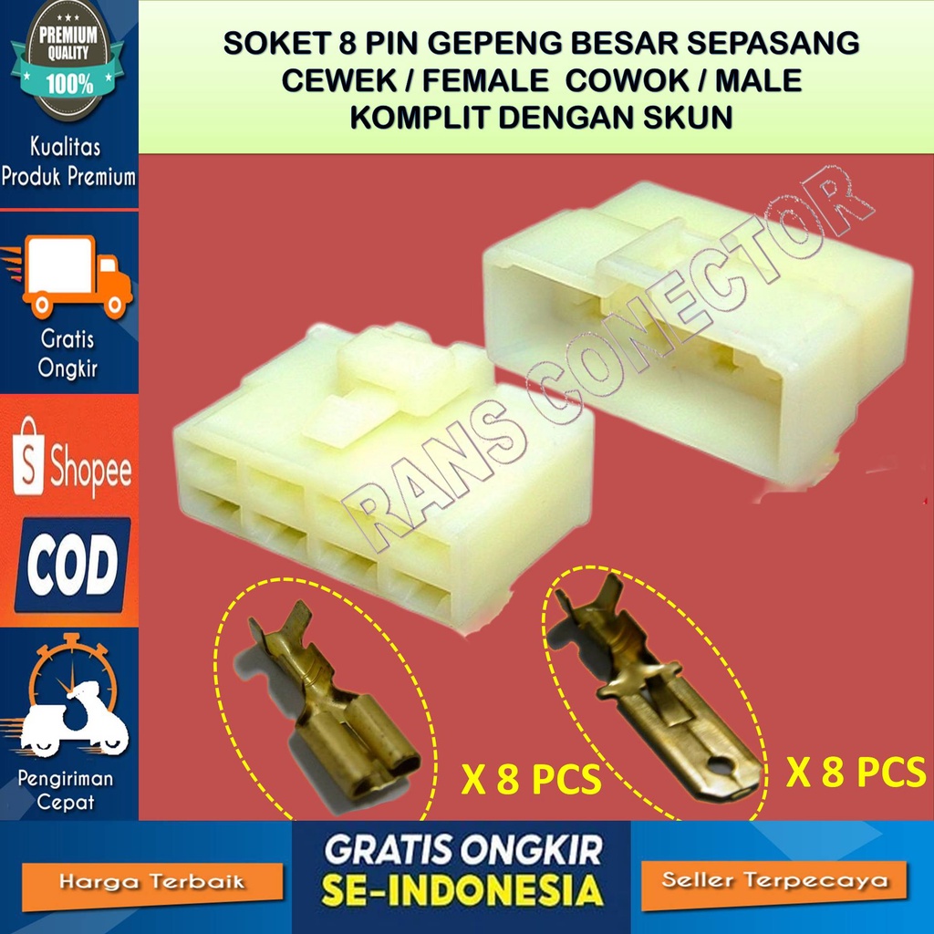 SOKET SOCKET  CONNECTOR KABEL 8 PIN BESAR MALE FEMALE SOKET MOTOR MOBIL BAHAN NILON TAHAN PANAS