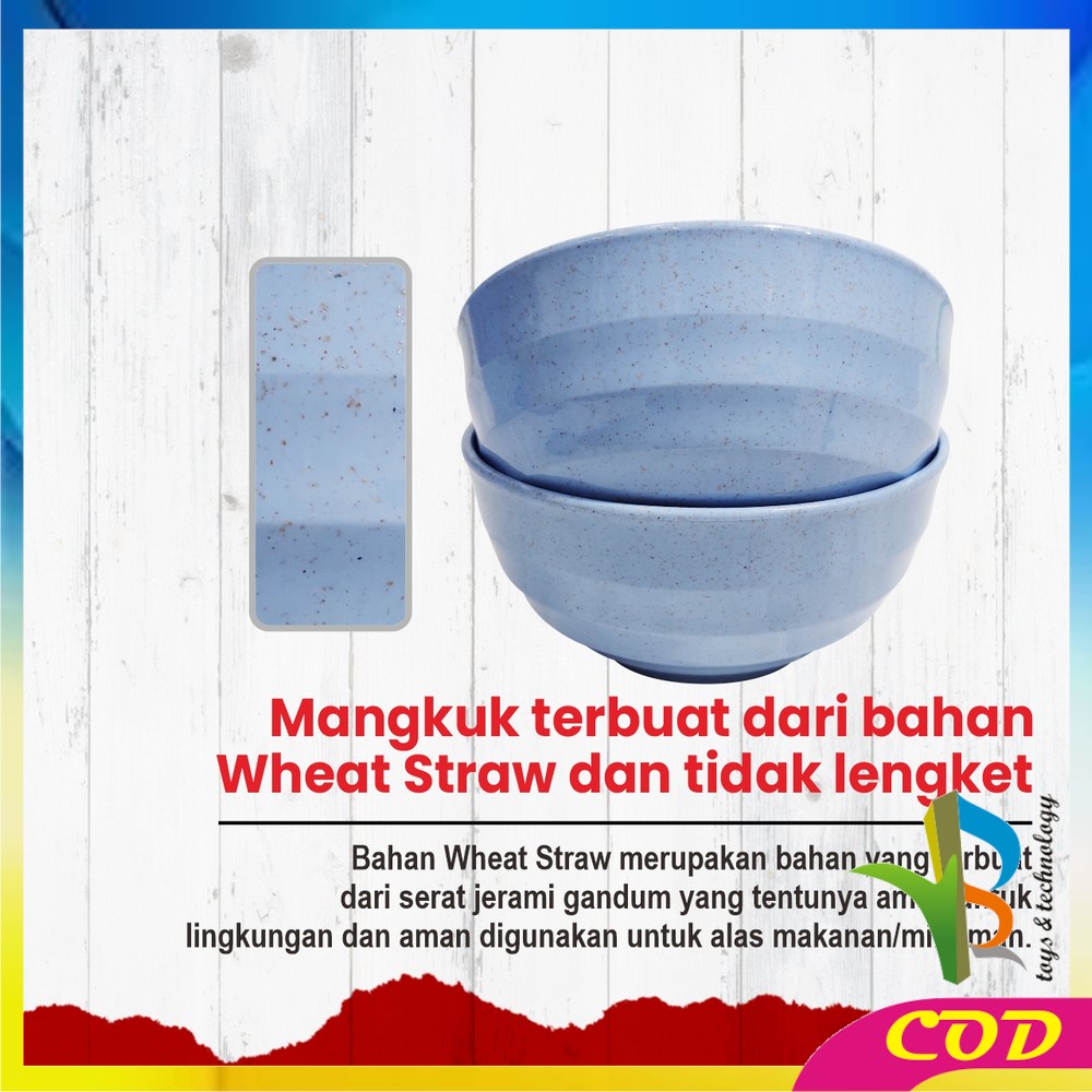 RB-C810 Mangkok Set 4PCS 19CM Wheat Straw Bowl Mangkuk Jerami Gandum Ringan untuk Nasi / Sup Mie / Sereal / Alat Makan Plastik Warna-Warni