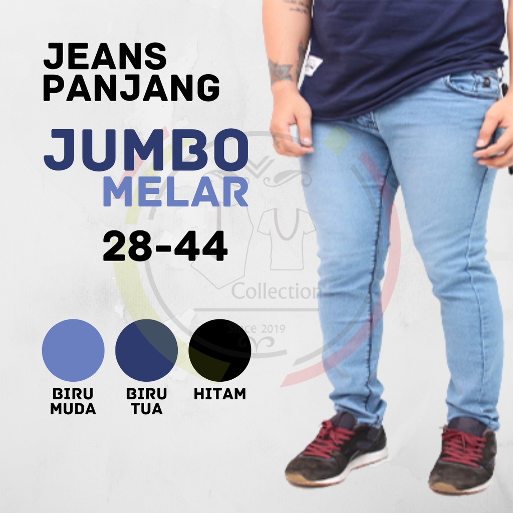 Celana Jeans Panjang Pria Reguler Standar Melar Big Size Jumbo Ukuran 28 Sampai 44