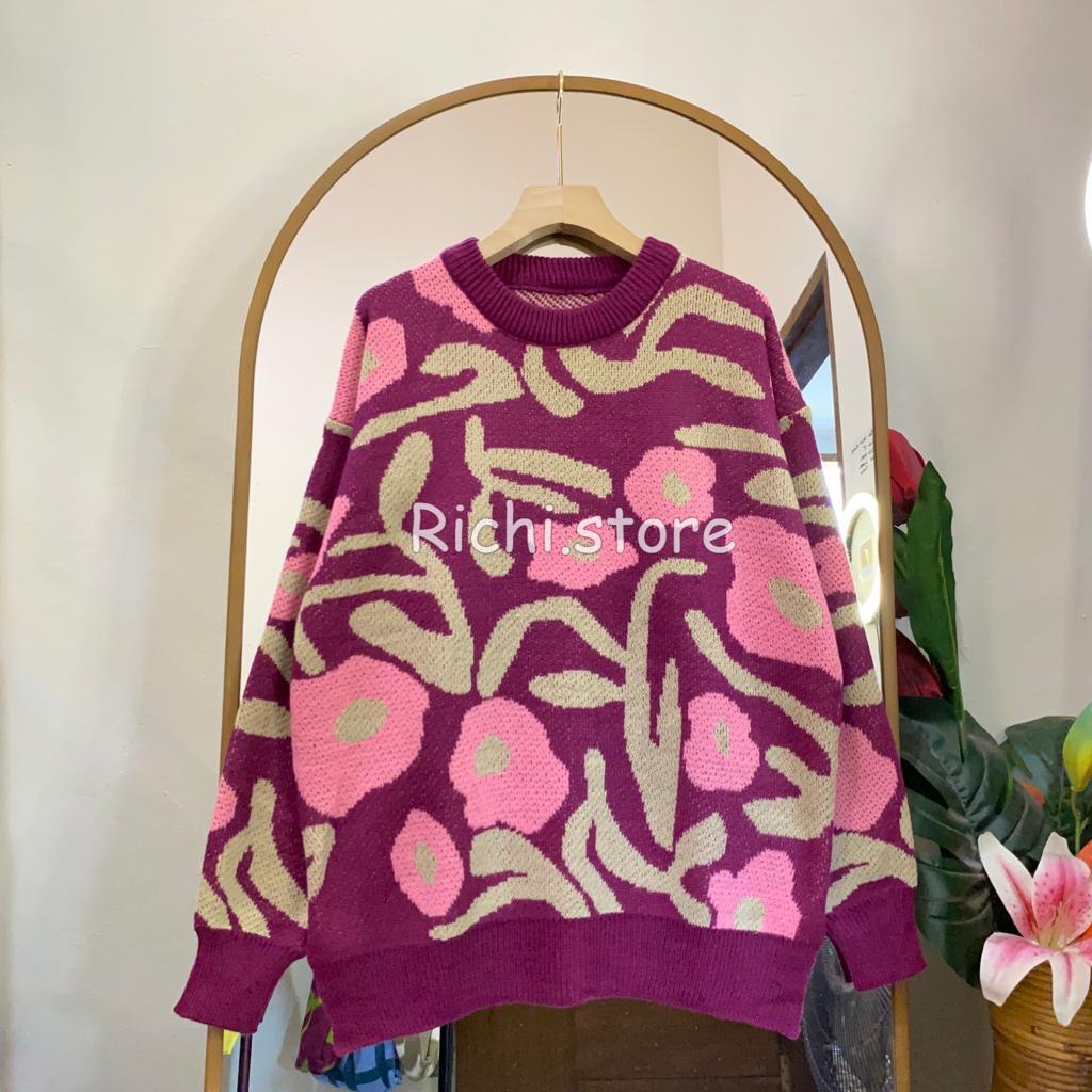 LUNA SWEATER RAJUT MOTIF BUNGA TERBARU