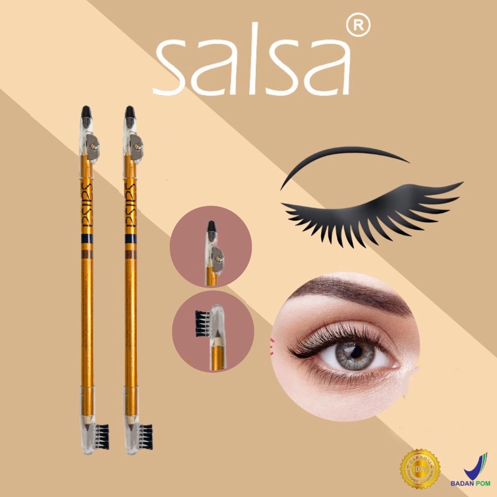 (GOLD) SALSA Eyebrow Guru - Pensil Alis 4in1 (Brown, Black, Serutan, Sikat)