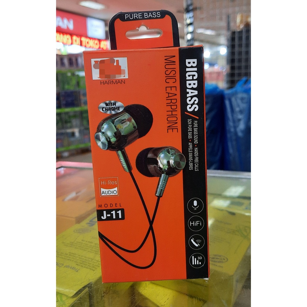 EARPHONE FULL BASS J-11 HEADSET MURAH MERIAH