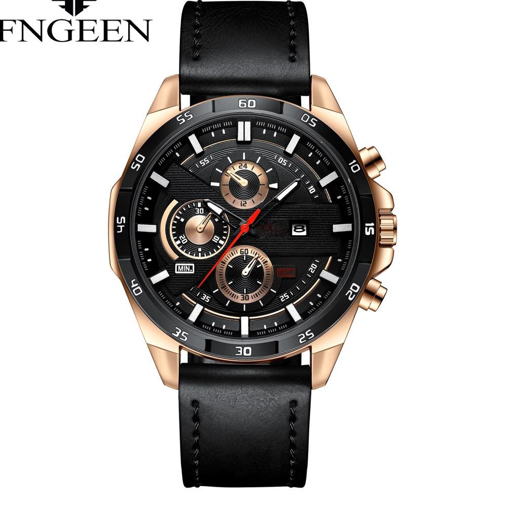 REKOMENDASI FNGEEN 216 Jam Tangan Pria Kulit Sport Santai Quartz Original Anti Air Watch