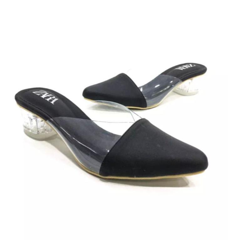 TERPERCAYA Promo Termurah.3.3.Heels Zara kaca selop Elegan 4cm