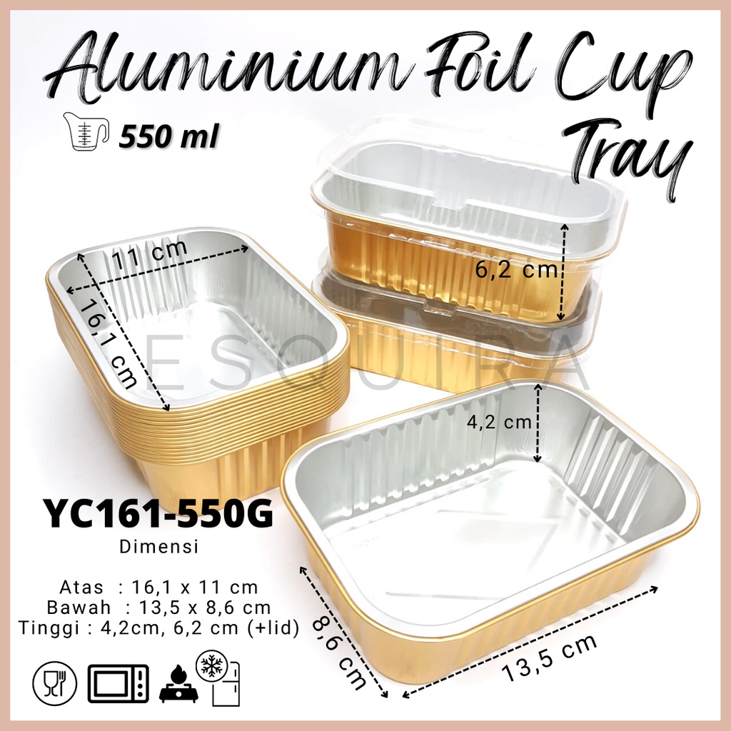 Aluminium Foil Cup Tray Gold + Lid / 10 PCS / YC161-550G,680G