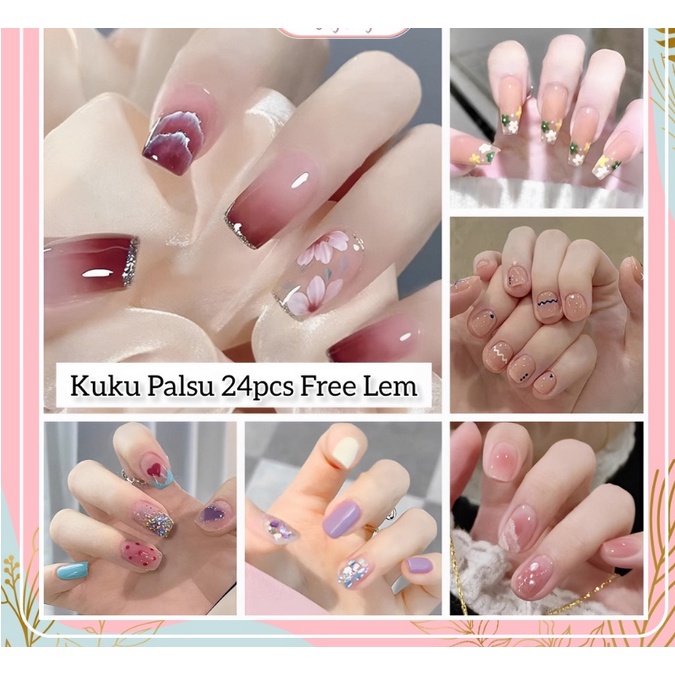 NLT - 24pcs Kuku Palsu Non Box Free Lem Jelly 24pcs/Fake Nail Art Fashion Decoration/Fashion Acylic Nail