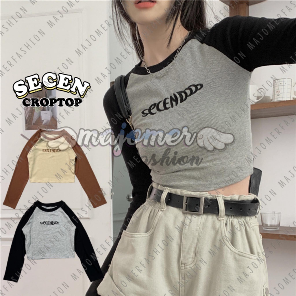 MAJOMER | SECEN CROP TOP LENGAN PANJANG - KAOS CROP WANITA