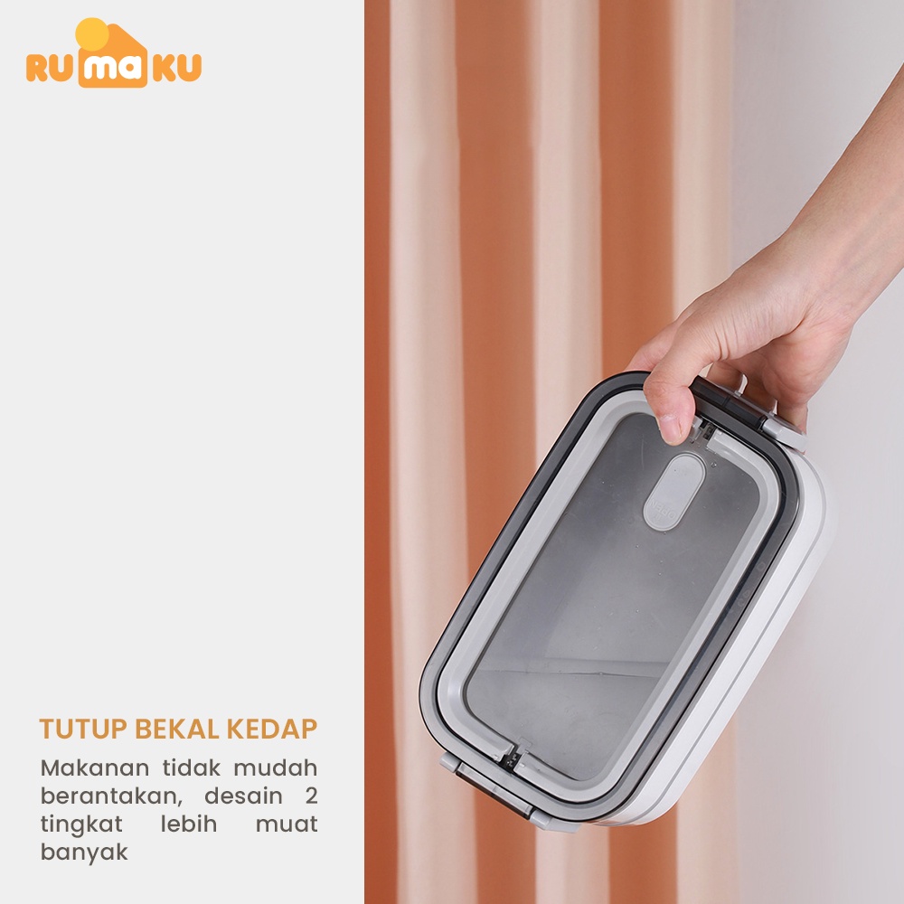 Rumaku Kotak Makan Bekal Tempat Makan Lunchbox Set 2 Layer 1600 ml Anti Bocor Gratis Sendok BPA FREE