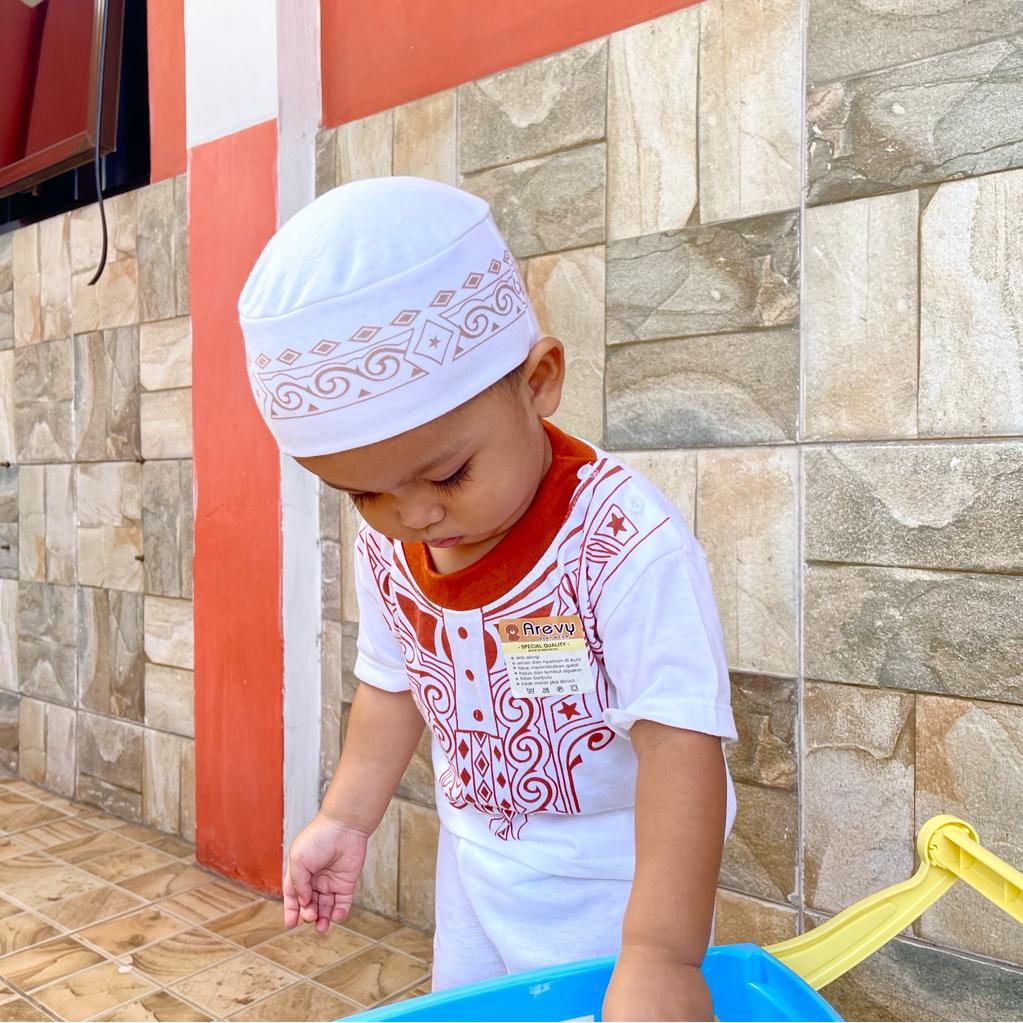 Arevy Babywear Baju Koko Bayi Dengan Peci 3-12 Bulan Bahan Katun Menyerap Keringat Baju Koko Anak Newborn Setelan Hari Raya Baju Koko Pendek Celana Panjang Anak Laki-Laki Pakaian Lebaran Baby Baju Bayi Newborn