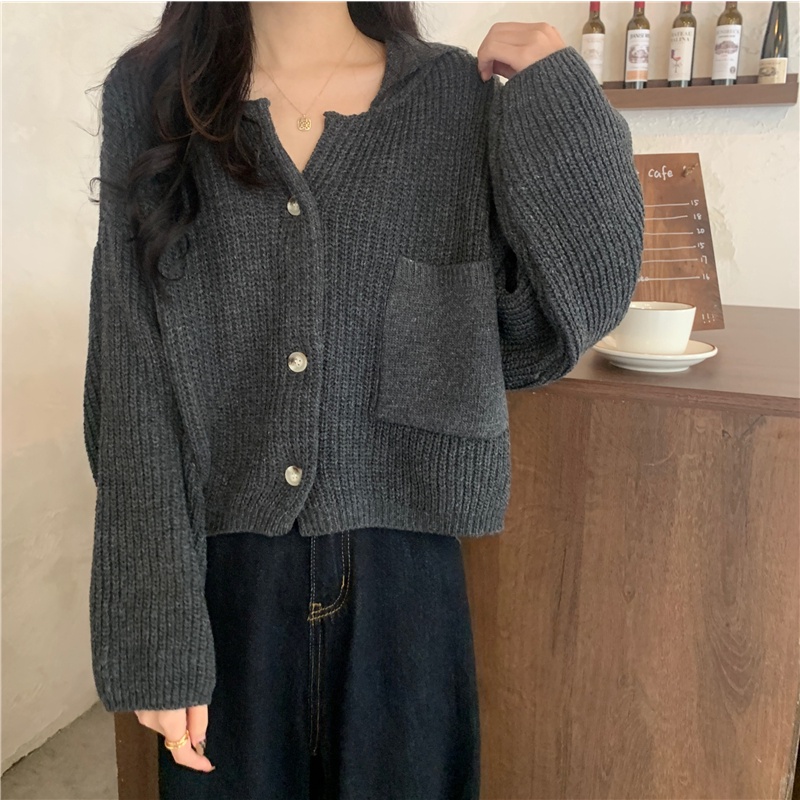 [3 Warna]EUNII Korea Style Cardigan Rajut Atasan Lengan Panjang Crop Top Atasan