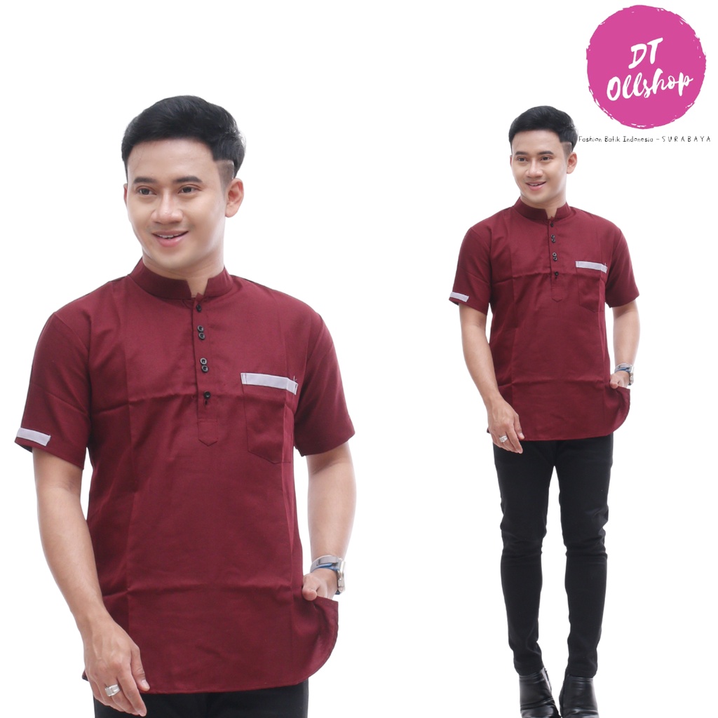 DT OLLSHOP - Kemeja Hem Cowok / Baju Koko Pria Lengan Pendek / Baju Muslim Koko / Baju Lebaran