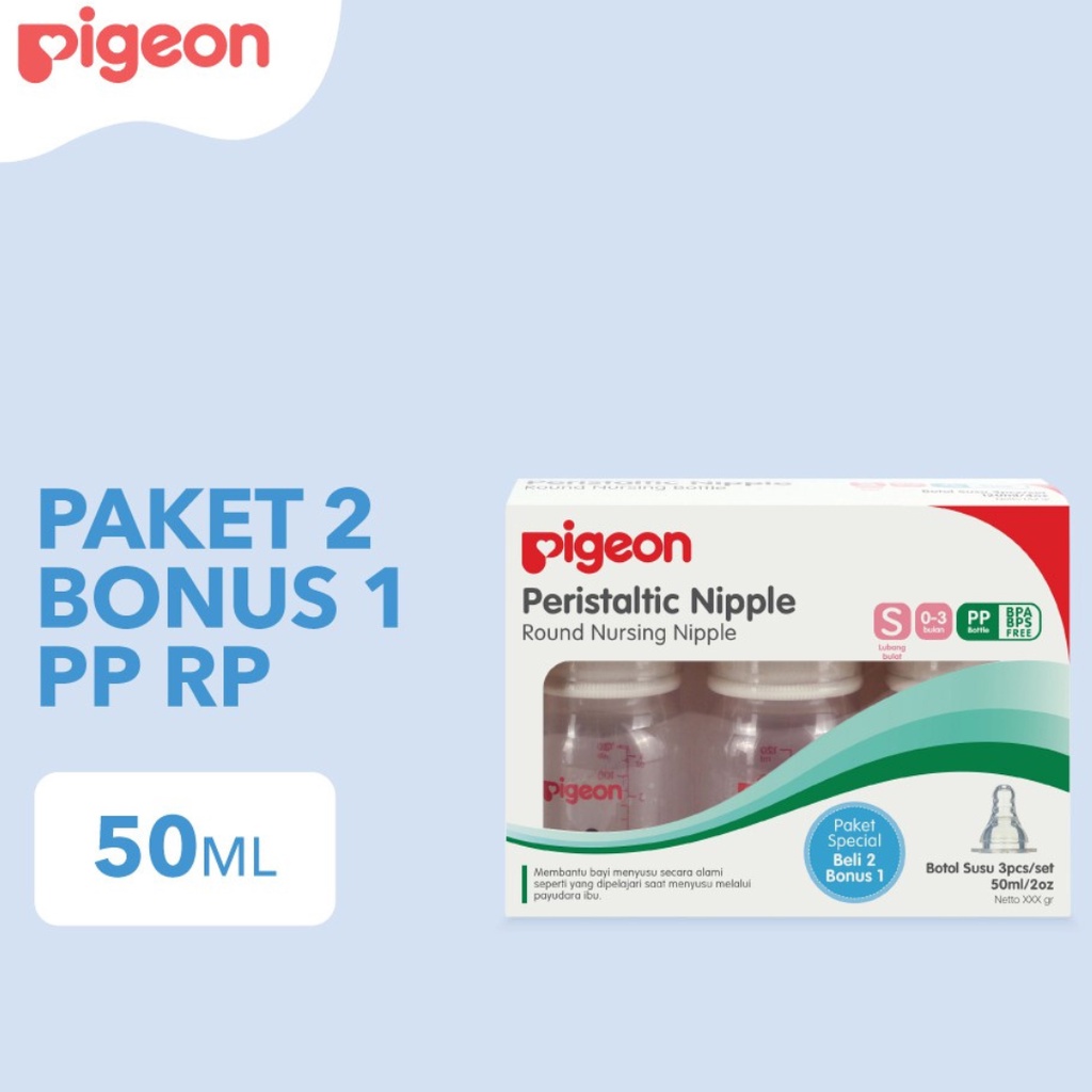 PIGEON Paket Beli 2 Bonus 1 Botol PP RP 50Ml | Botol Susu Bayi