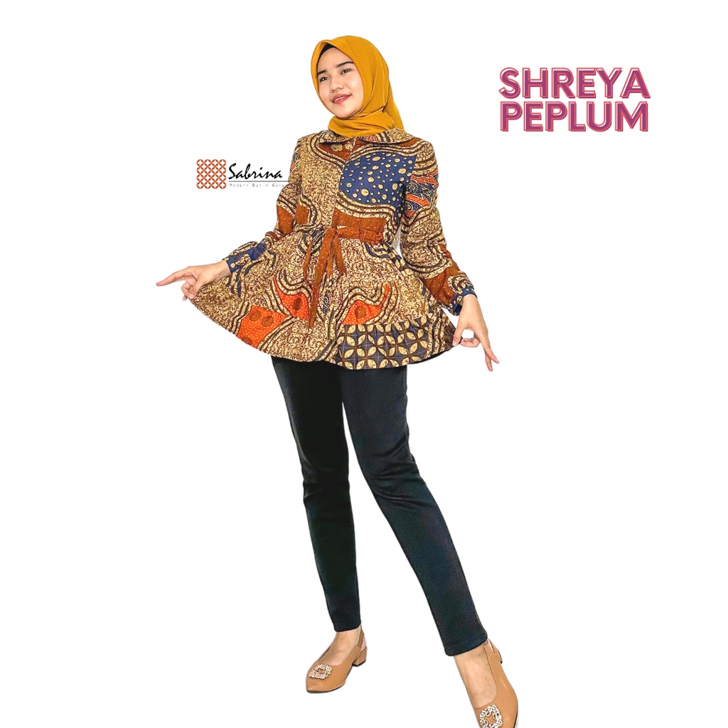 Blouse Batik Shreya Atasan Peplum Batik Kerja Kantor Wanita Modis Print Klasik Kekinian