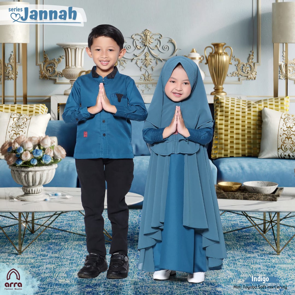 Sarimbit Keluarga 2023 Lebaran Arra Jannah Indigo Baju Couple Keluarga Lebaran 2023