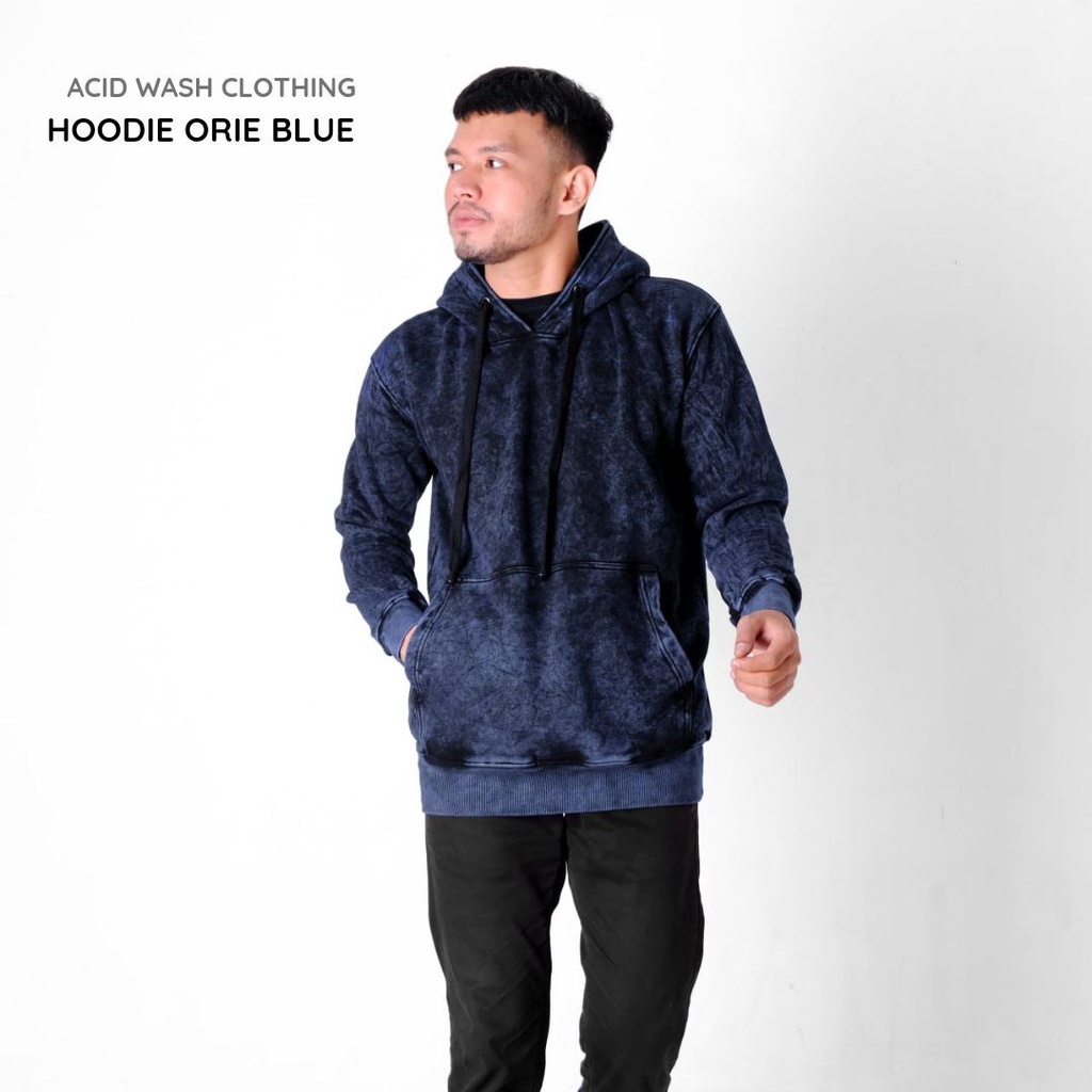Hoodie Polos Sweatshirt Acid Wash Pria