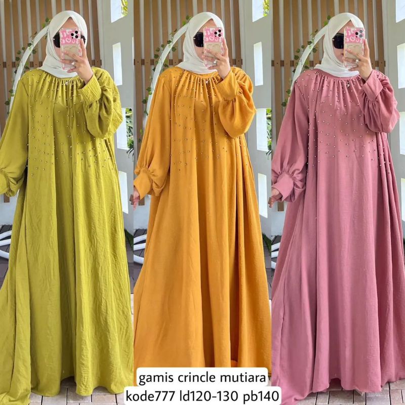 Gamis Crinkle  Mutiara Terbaru / Gamis Rayon Terbaru / Gamis Jumbo Terbaru / Midi Dress Crinkle Terb