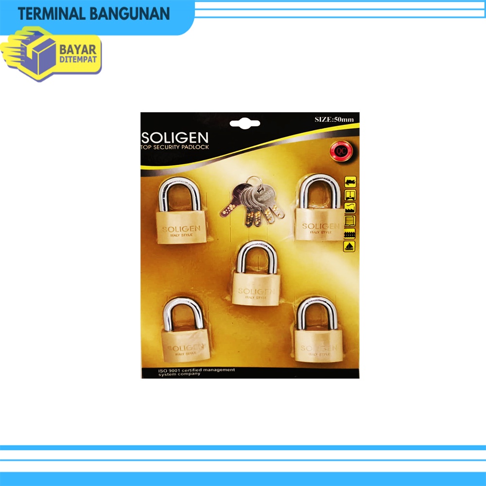 Gembok Master Key SOLIGEN 5 pcs Kuningan 40 50 60 mm Komputer