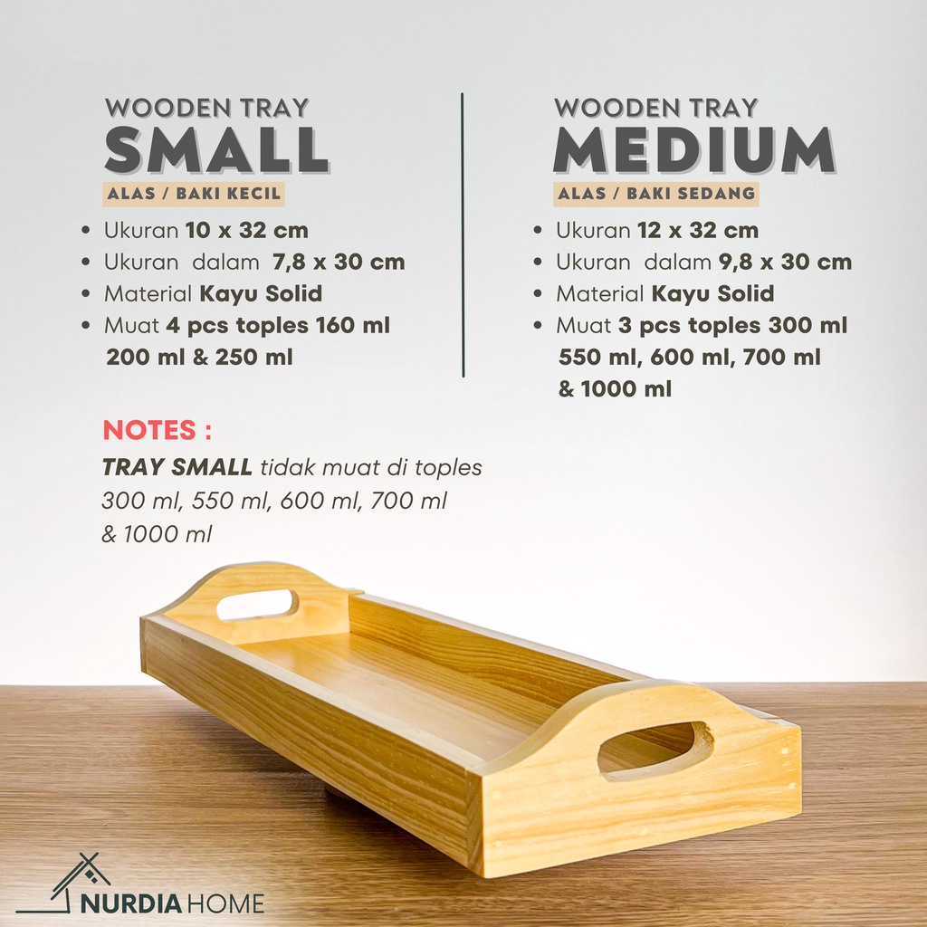 Nampan Baki Alas Kayu (Wooden Tray by Nurdia Home) Wadah / Tatakan toples / Rak dapur - WT01