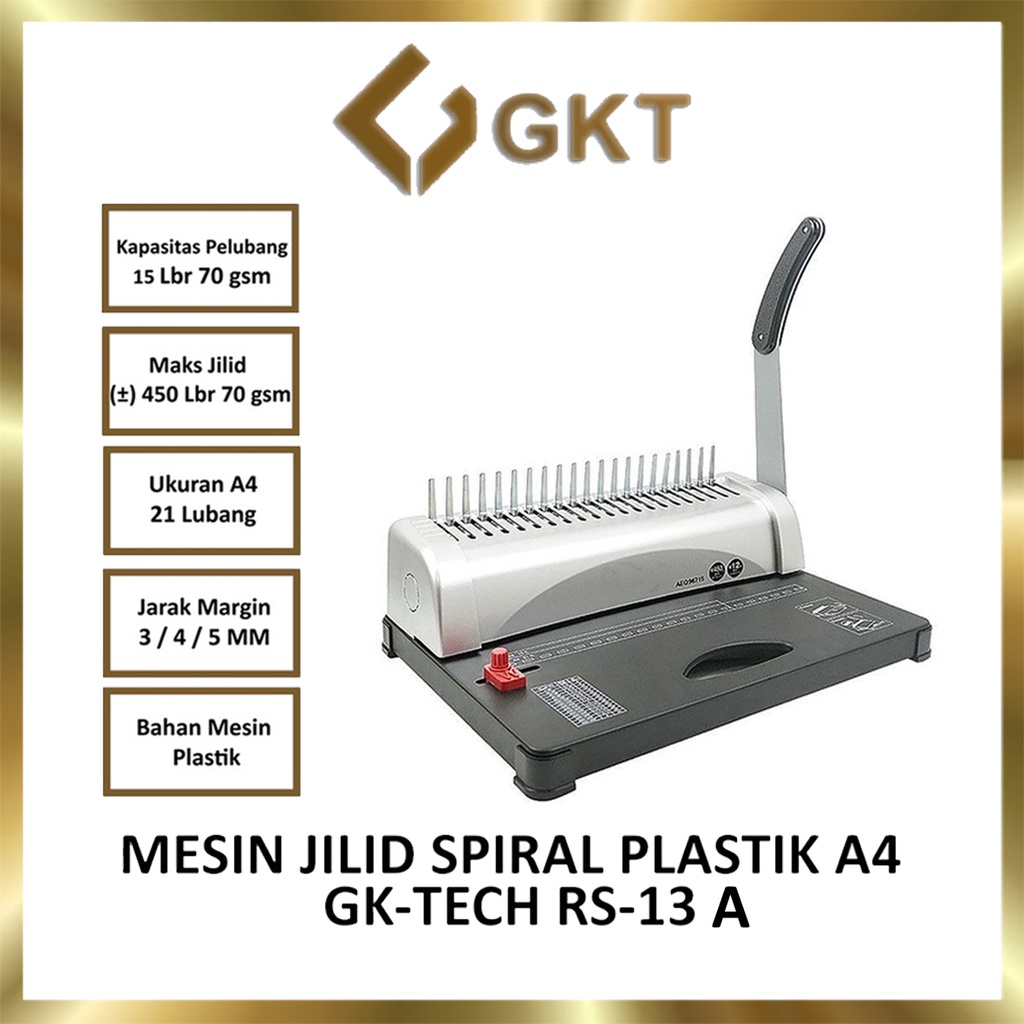 Mesin Jilid Spiral Kawat A4 GKT TD-13 , Mesin Jilid Spiral Plastik RS-13 A , RS-13 B (BAHAN MESIN LOGAM BESI)